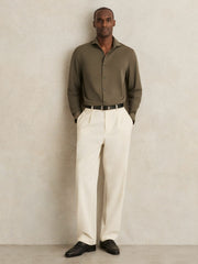Stretch Jersey Cutaway-Collar Shirt Olive Green | Mens