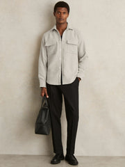 Moleskin-Cotton Twin-Pocket Overshirt Soft Grey Melange | Mens