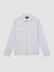 Cotton Stripe Zip-Through Shirt White/Soft Blue | Mens