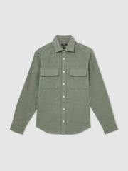 Moleskin-Cotton Twin-Pocket Overshirt Green | Mens