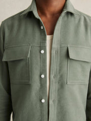 Moleskin-Cotton Twin-Pocket Overshirt Green | Mens