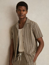 Zig-Zag Knit Cuban-Collar Shirt Tobacco Brown | Mens