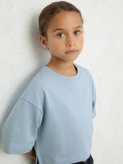 3-9 yrs Cotton Oversized Cropped T-Shirt Blue | Children