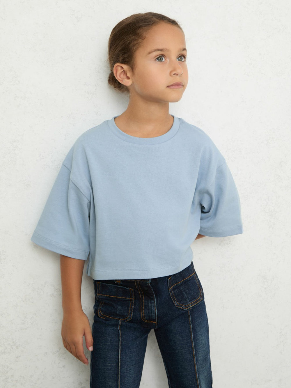 9-13 yrs Cotton Oversized Cropped T-Shirt Blue | Children