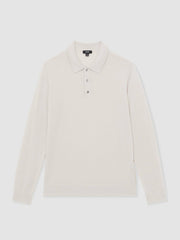 Merino Wool Long-Sleeve Polo Shirt Beige | Mens