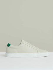 Tumbled-Leather Low-Top Trainers Off White/Green | Mens