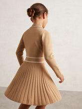 9-13 yrs Button-Detail Stripe Knitted Dress Camel | Children