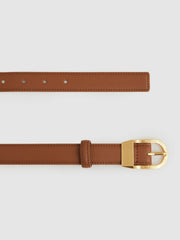 Leather Curved-Buckle Belt Tan | Womens