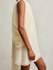 Draped Chiffon Sleeveless Mini Dress Ivory | Womens