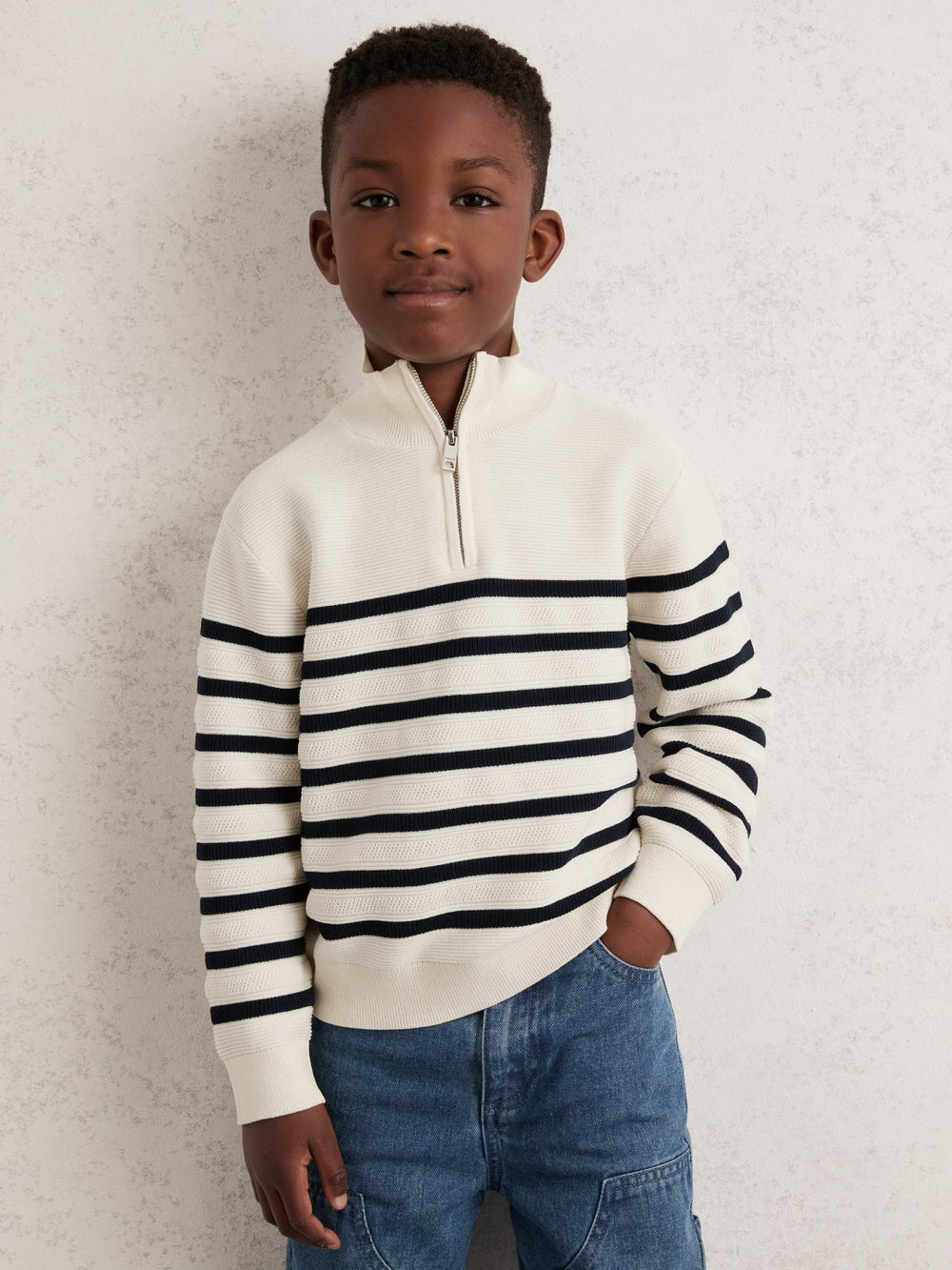 3-9 yrs Cotton-Blend Stripe Half-Zip Jumper White | Children