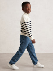 9-13 yrs Cotton-Blend Stripe Half-Zip Jumper White | Children