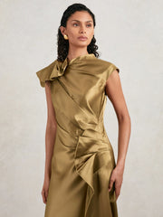Acler Draped Satin Midi Dress Gold Moss | Womens