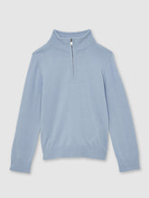 13-14 yrs Merino Wool Half-Zip Funnel Neck Jumper Soft Blue Melange | Children