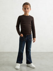 13-14 yrs Cotton Ruched Long-Sleeve T-Shirt with Stretch Chocolate | Children