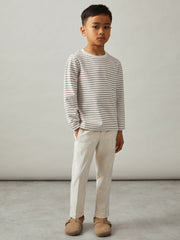 9-13 yrs Stretch-Cotton Stripe T-Shirt Off White/Camel | Children