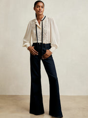 Lace-Embroidered Tie-Neck Shirt Cream | Womens
