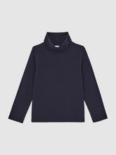 13-14 yrs Cotton-Jersey Roll-Neck Top with Stretch Navy | Children