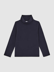 13-14 yrs Cotton-Jersey Roll-Neck Top with Stretch Navy | Children