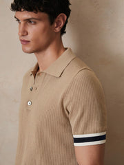 | Ché Cotton Knit Polo Shirt Camel Brown | Mens