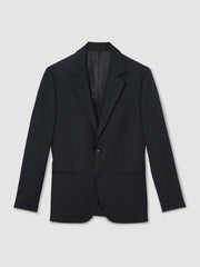 Slim-Fit Wool Single Breasted Check Suit Blazer Navy | Mens