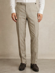 Slim-Fit Wool Check Suit Trousers Oatmeal Brown | Mens