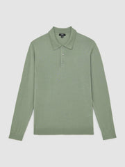 Merino Wool Long-Sleeve Polo Shirt Harper Green | Mens