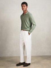 Merino Wool Long-Sleeve Polo Shirt Harper Green | Mens