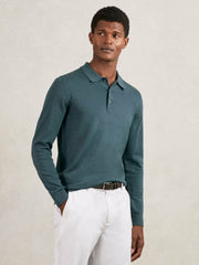 Merino Wool Long-Sleeve Polo Shirt Orion Blue | Mens