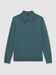 Merino Wool Long-Sleeve Polo Shirt Orion Blue | Mens
