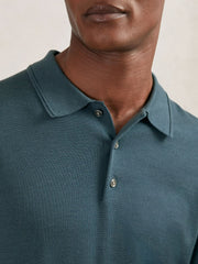 Merino Wool Long-Sleeve Polo Shirt Orion Blue | Mens