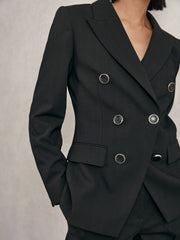 Wool-Blend Double-Breasted Blazer Black | Womens