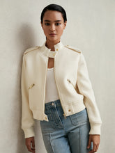 Brushed Wool Epaulette Bomber Jacket Cream | Womens