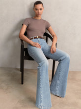 Petite Mid-Rise Flared Jeans Light Blue | Womens