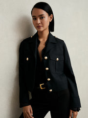 Wool Twin-Pocket Cropped Jacket Black | Womens
