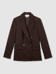 Wool-Blend Double-Breasted Suit Blazer Aubergine | Womens