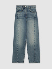 Petite Barrel-Leg Seam Jeans Mid Blue | Womens
