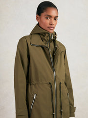 Removable-Hood Parka Rain Coat Khaki | Womens