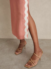 Wave-Trim Crepe Midi Dress Pink | Womens