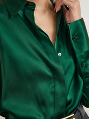 Silk-Satin Concealed-Placket Shirt Green | Womens
