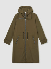 Petite Removable-Hood Parka Rain Coat Khaki | Womens