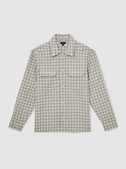 Woven Check Twin Pocket Overshirt Light Grey | Mens
