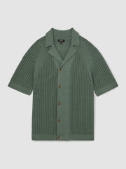 Cotton Textured-Knit Cuban-Collar Shirt Pine Green | Mens