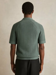Cotton Textured-Knit Cuban-Collar Shirt Pine Green | Mens