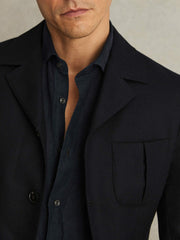Wool-Blend Single-Breasted Blazer Slim-Fit Navy | Mens