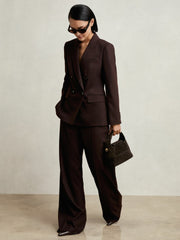 Petite Wool-Blend Double-Breasted Suit Blazer Aubergine | Womens
