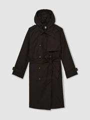Petite Hooded Insert Trench Coat Chocolate Brown | Womens