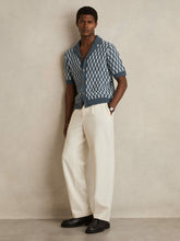 Cotton Checkerboard-Knit Shirt Airforce Blue/Soft Blue | Mens