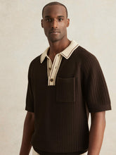 Cotton Textured Knit Contrast Polo Shirt Dark Brown/Stone | Mens
