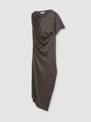 Satin Asymmetric Draped Midi Dress Mauve | Womens