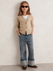 13-14 yrs Wool-Blend Fitted Cardigan With Cashmere Neutral | Children